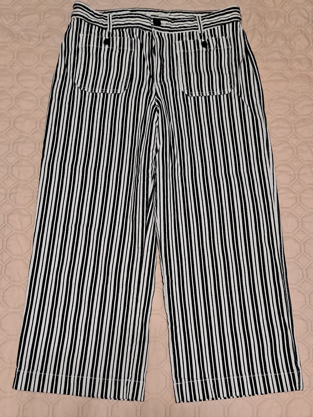 Loft Striped Wide-Leg Pants - Black & White Sz 12 The Palmer Wide Leg